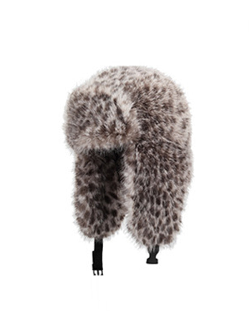 Leopard-Print Plush Ear Warmer Hat