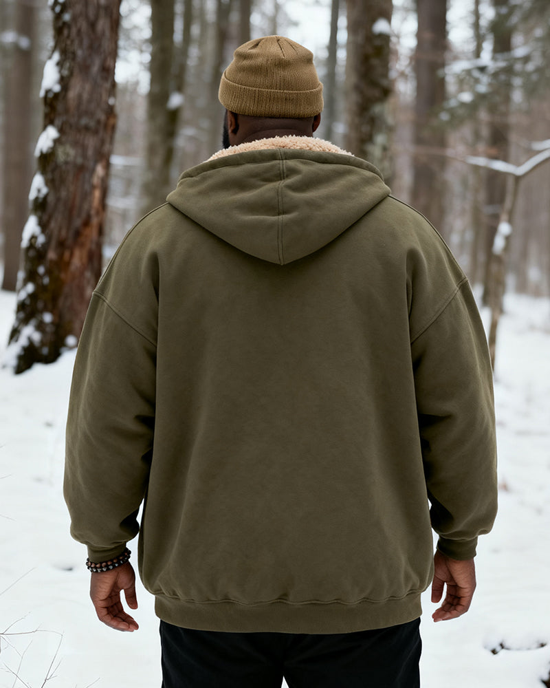 Big & Tall Men's Solid Color Velvet Thickened Zip Cardigan Hoodie