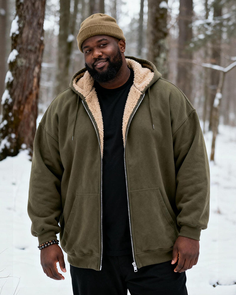 Big & Tall Men's Solid Color Velvet Thickened Zip Cardigan Hoodie