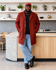 Big & Tall Men's Solid Color Wool Mid-length Trench Coat S-3XL