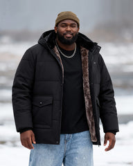 Big & Tall Men's Solid Color Padded Hooded Long Cotton-padded Jacket Coat M-8XL