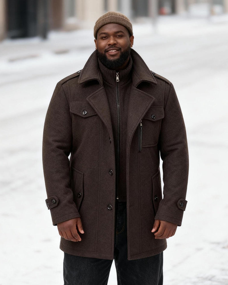 Big & Tall Men's Fashion Double Collar Business Wool Coat M-6XL