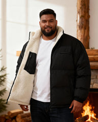 Big & Tall Men's Solid Color Vertical Collar Thickened Lamb Velvet Cotton-padded Jacket Double-sided Wearable S-3XL