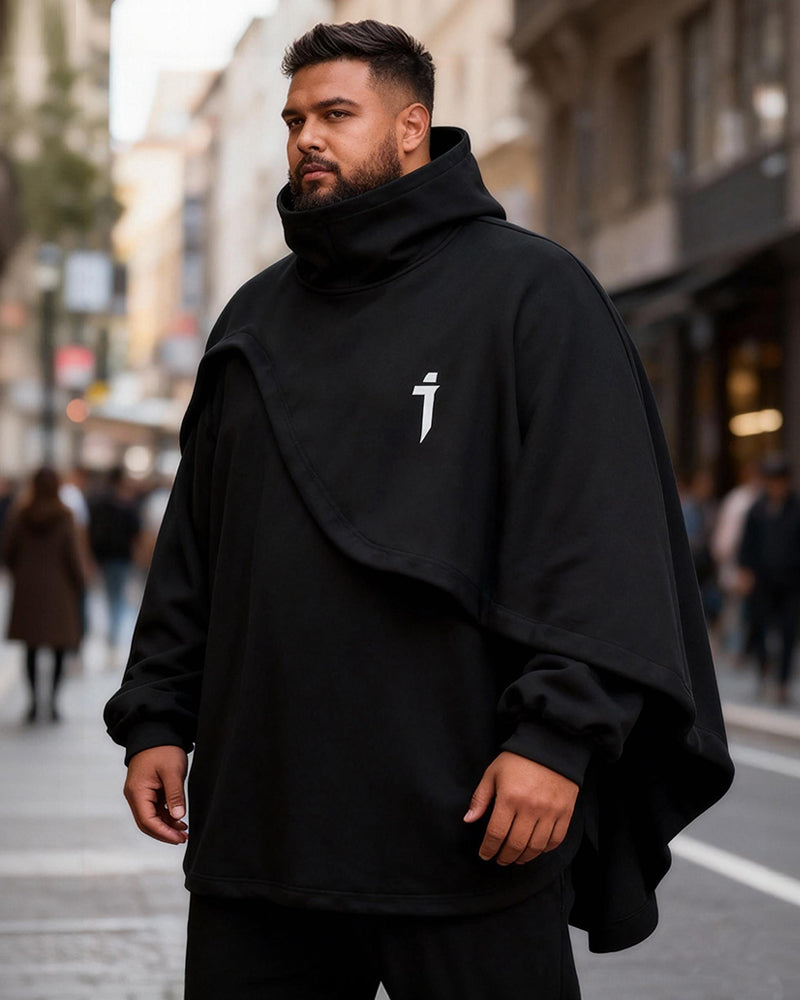 Big & Tall Men's Heavy Industry Cloak Fake Two-Piece Cloak Hooded Sweatshirt Coat L-4XL