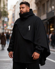 Big & Tall Men's Heavy Industry Cloak Fake Two-Piece Cloak Hooded Sweatshirt Coat L-4XL