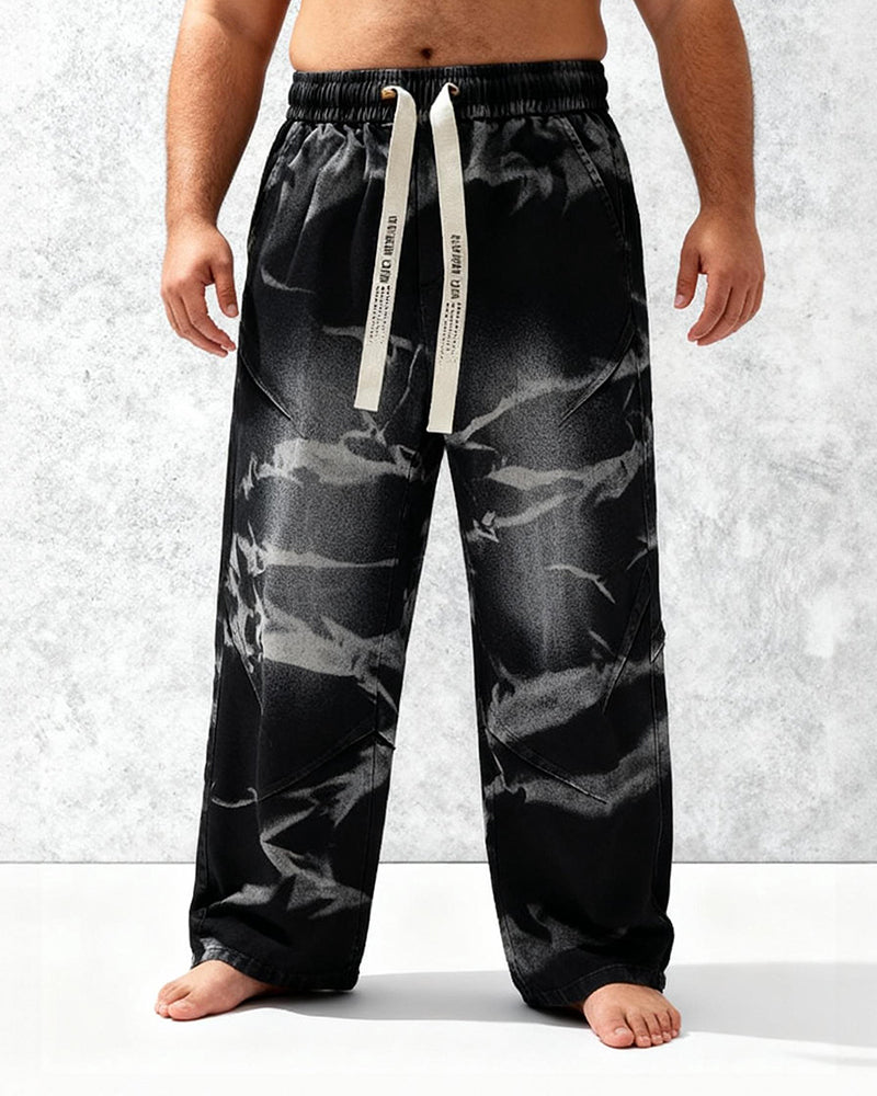 Big & Tall Men's Retro Distressed Tie-dyed Straight Leg Stretch Jeans M-8XL