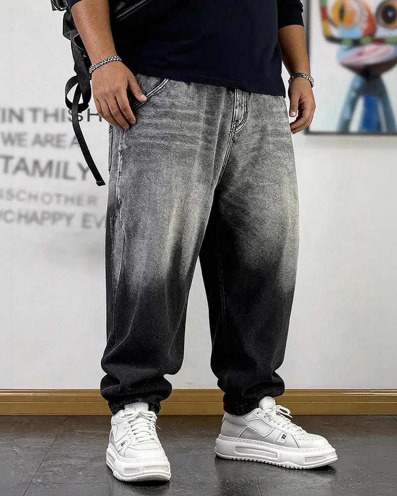 Big & Tall Men's Gradient Washed Jeans Loose Pants M-8XL