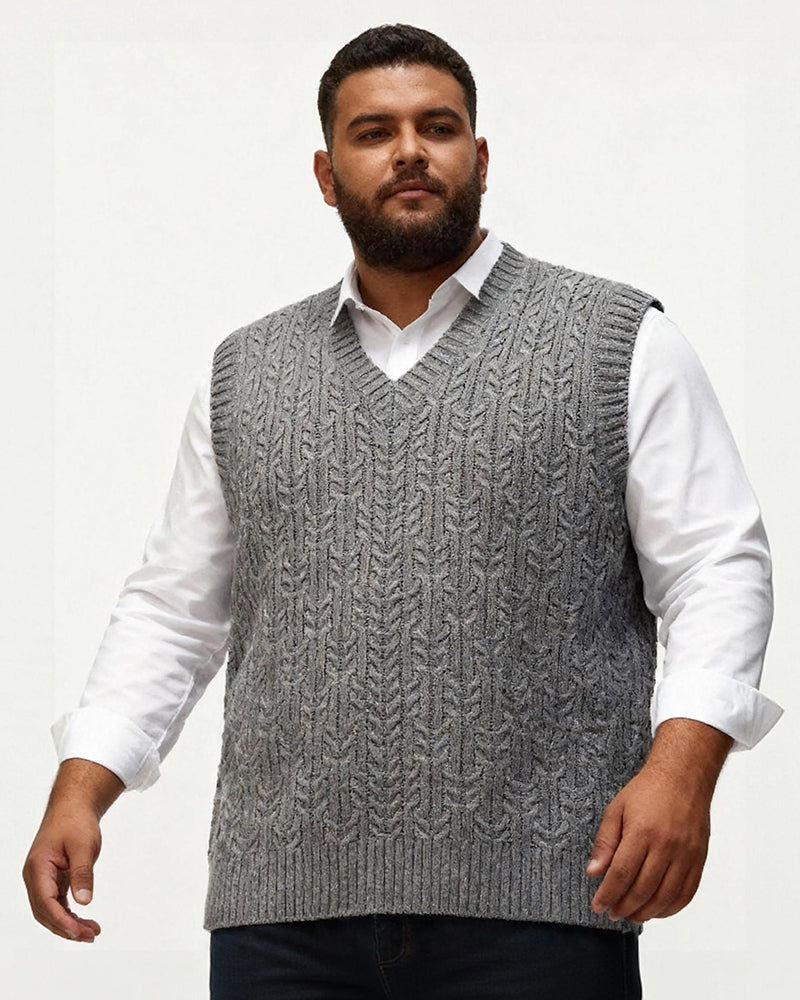 Big & Tall Men's Solid Color Twisted V-neck Knitted Waistcoat S-3XL