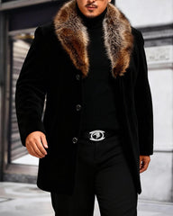 Big & Tall Men's Single-breasted Padded Medium And Long Woolen Coat M-5XL