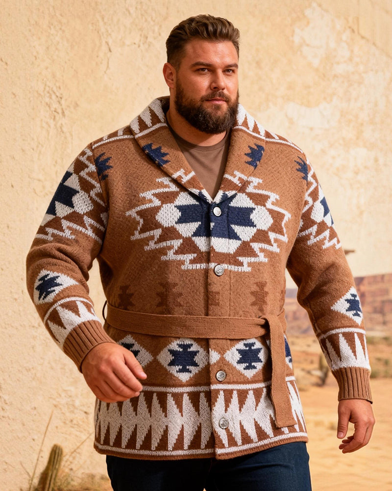 Big & Tall Men's Heavy Jacquard Thickened Lace-Up Sweater Cardigan Jacket M-3XL