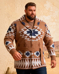 Big & Tall Men's Heavy Jacquard Thickened Lace-Up Sweater Cardigan Jacket M-3XL