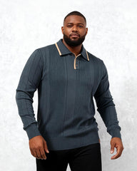 Big & Tall Men's High Quality Lapel Polo Half Zip Sweater S-2XL