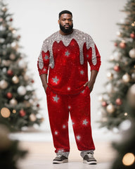 Big & Tall Men's Christmas Flowing Snowflake Print Long Sleeve T-Shirt Pants Set