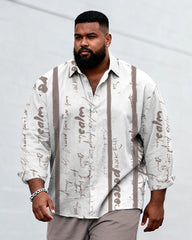 Big & Tall Men's Business Graffiti Alphabet Striped Print Long Sleeve Shirt Pants Set