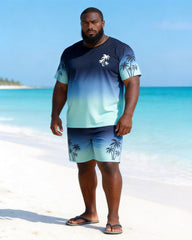 Big & Tall Men's Gradient Coconut Printed Round Neck Short Sleeve T-shirt Shorts Set