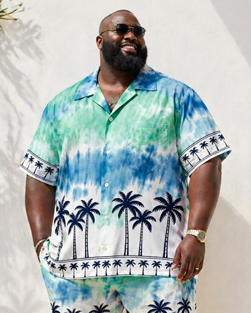 Big & Tall Men's Ombre Tie-Dye Coconut Tree Print Short-Sleeve Shirt And Shorts Set