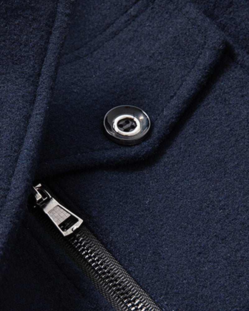 Big & Tall Men's Fashion Double Collar Business Wool Coat M-6XL