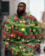 Big & Tall Men's Christmas Tree Decorative Print Crewneck Sweat Set