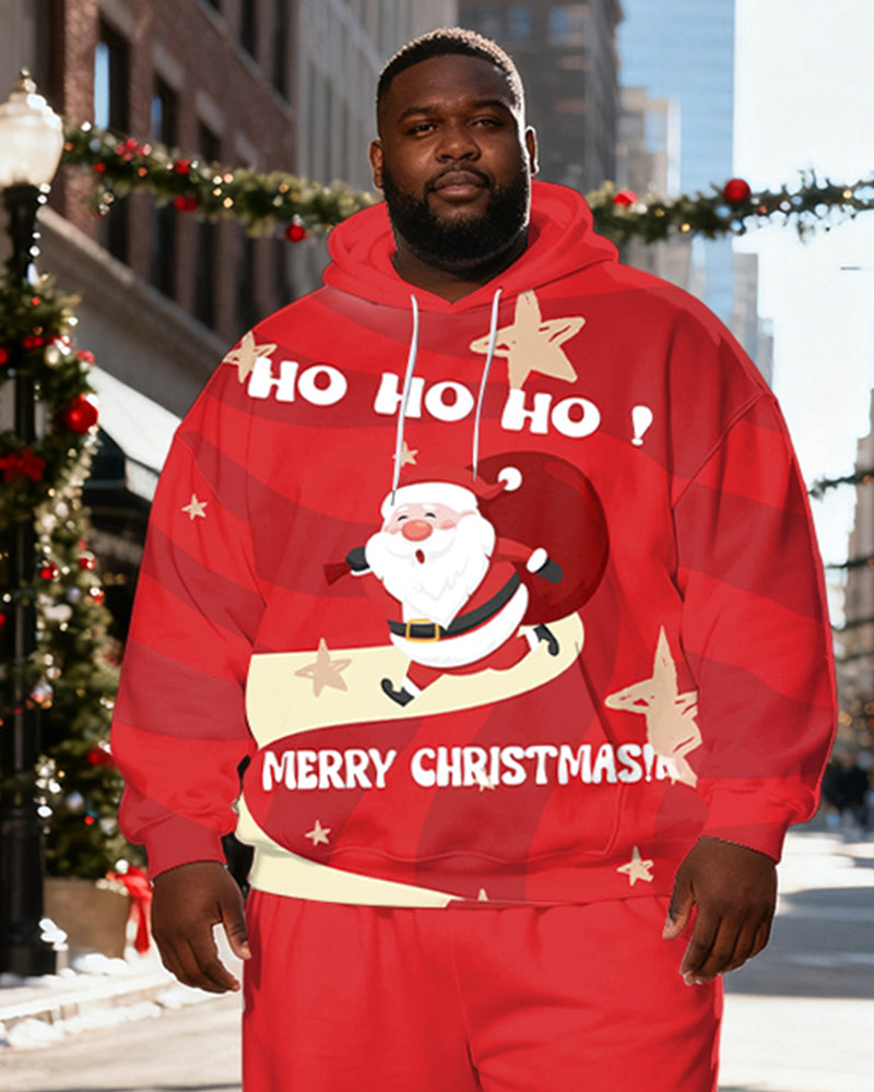 Big & Tall Men's Red Santa Claus "HO HO HO MERRY CHRISTMAS" Printed Hoodie Set