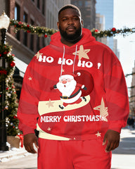 Big & Tall Men's Red Santa Claus "HO HO HO MERRY CHRISTMAS" Printed Hoodie Set