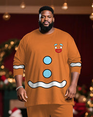 Big & Tall Men's Christmas Gingerbread Man Cosplay Printed Long Sleeve T-Shirt Trousers Suit