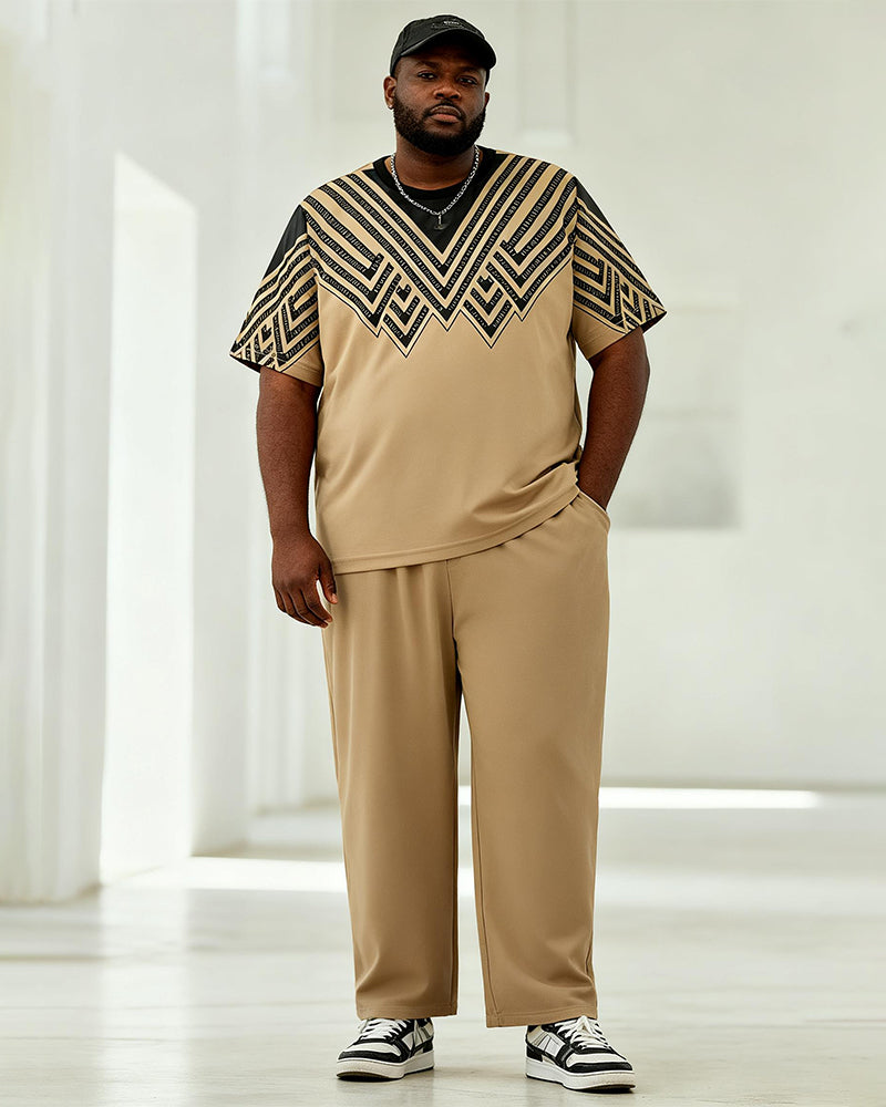 Big & Tall Men's Khakis Black V Geometric Print T-Shirt Pants Set