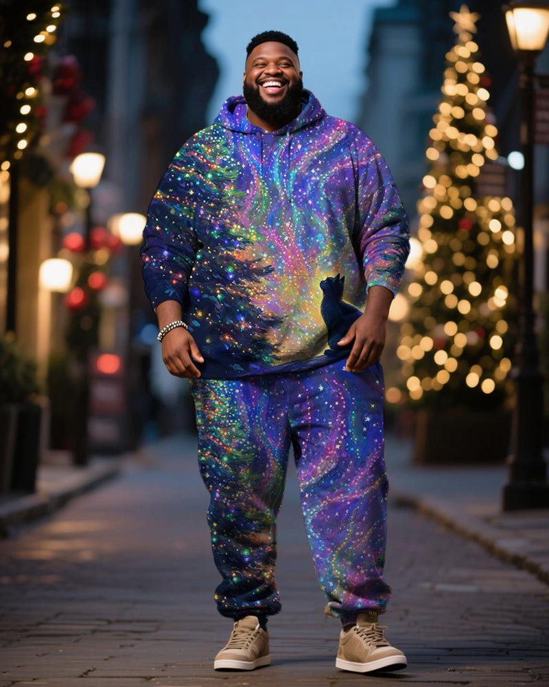 Big & Tall Men's Magic Star Black Cat Print Hoodie Set