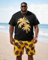 Big & Tall Men's Coconut Tree Turtle Bamboo Leaf Printed Crewneck Short Sleeve T-Shirt Shorts Set