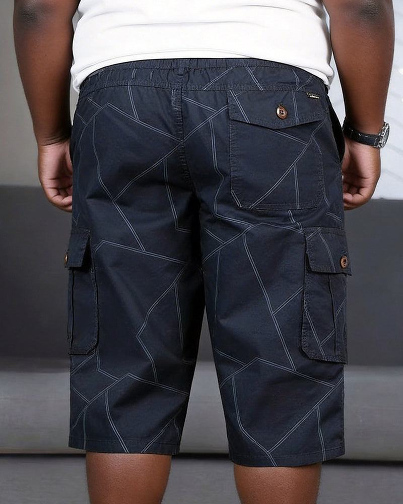M-8XL Thin Men's Striped Work Multi-pocket Shorts