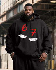 Big & Tall Men's Black And Red Digital "67" Gesture Printed Hoodie Set