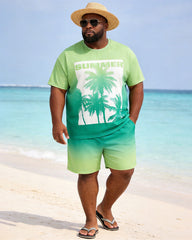 Big & Tall Men'SUMMER Coconut Tree Gradient Print Round Neck Short Sleeve T-Shirt Shorts Set