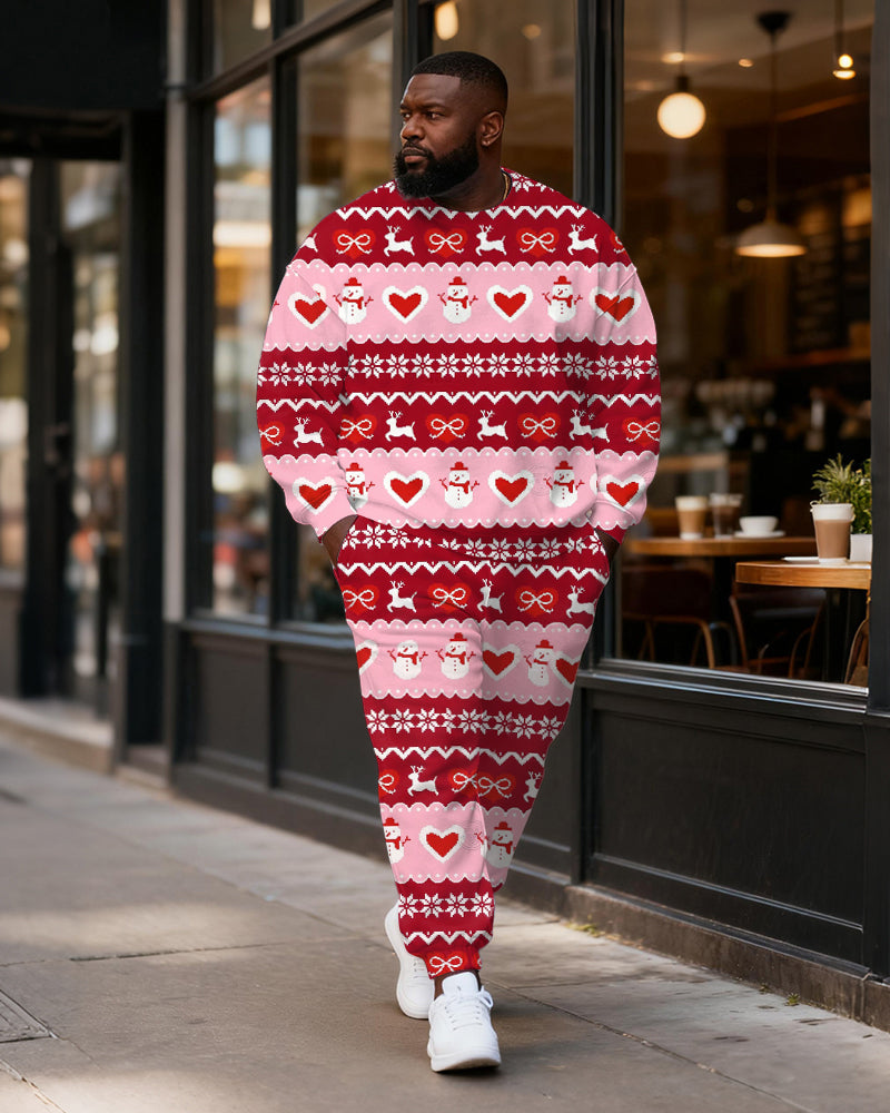 Big & Tall Men's Pink Christmas Stripe Printed Crewneck Sweat Set