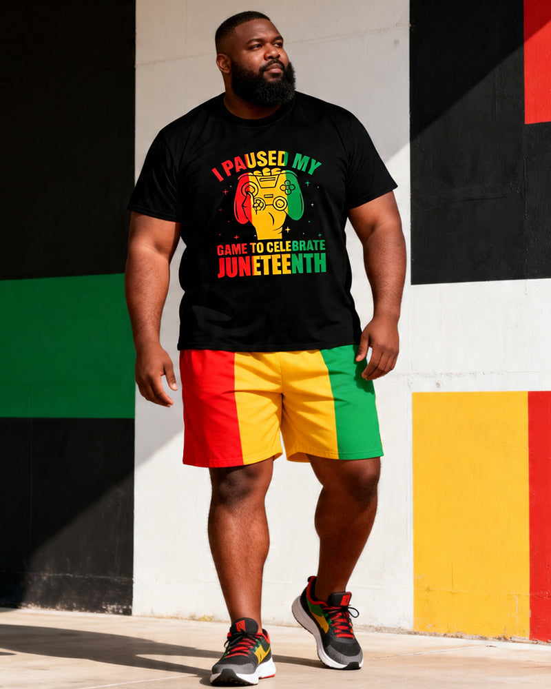 Big & Tall Men's Juneteenth Gamepad Print Crew Neck Short Sleeve T-shirt Shorts Set