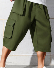 Big & Tall Men's Drawstring Multi-Pocket Loose Casual Claw Pants 7-Point Pants 2XL-6XL