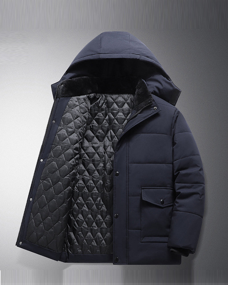 Big & Tall Men's Solid Color Padded Hooded Long Cotton-padded Jacket Coat M-8XL