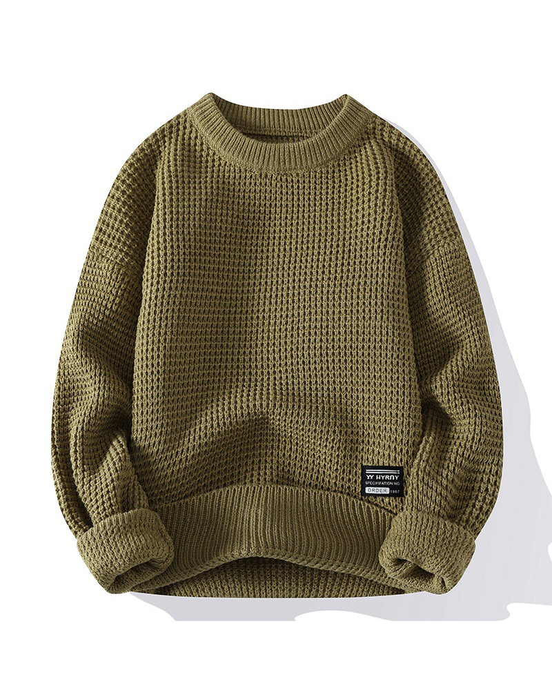 Big & Tall Men's Solid Color Retro Crewneck Thick Needle Sweater M-3XL