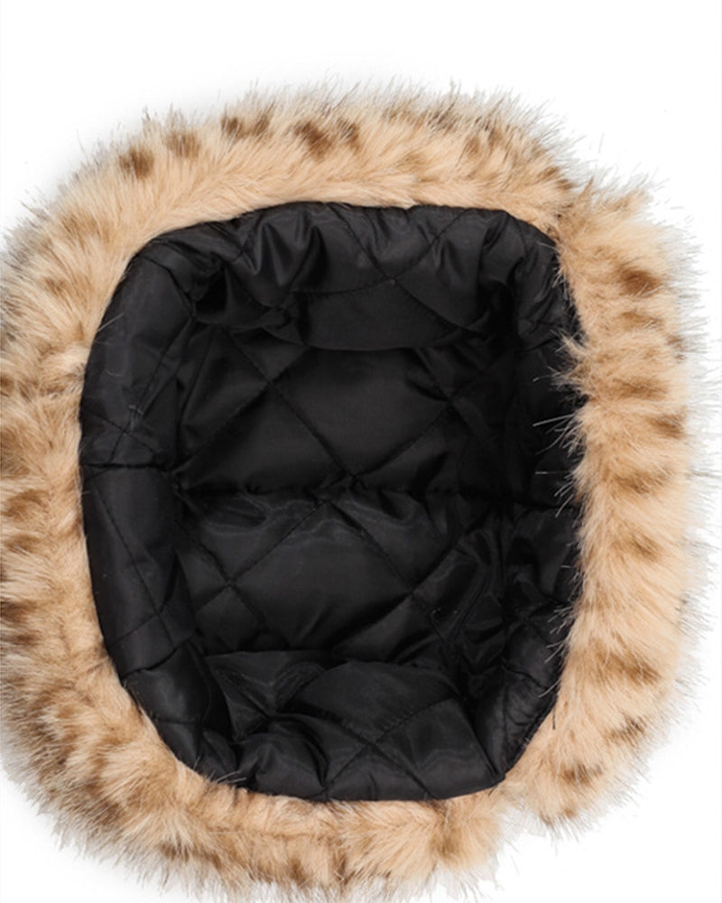 Leopard-Print Plush Ear Warmer Hat