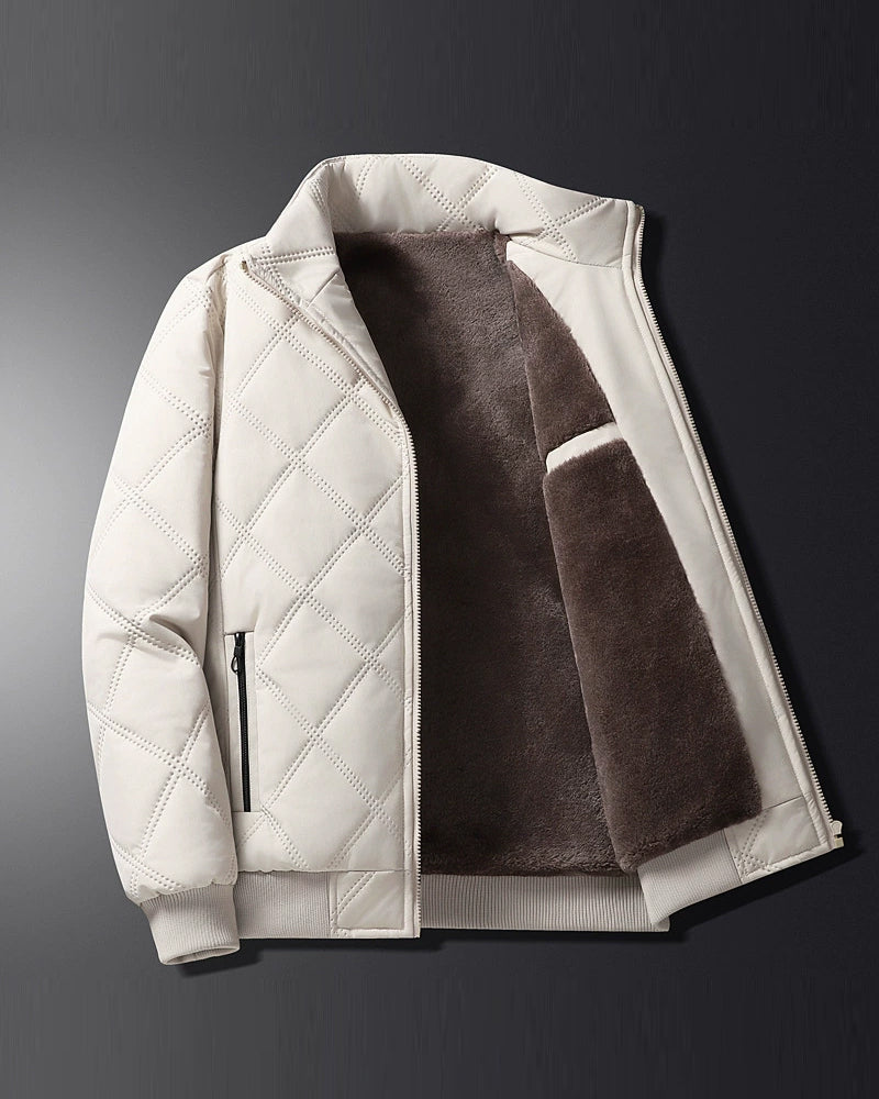 Big & Tall Men's Solid Color Vertical Neck Thickened Diamond Plaid Cotton Jacket M-5XL