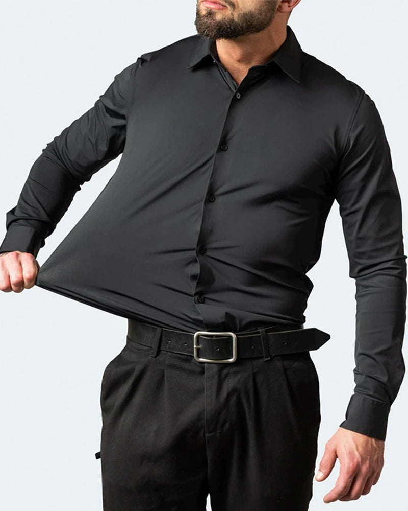 Four-sided Stretch Non-ironing Men's Long-sleeved Shirt Sericized Vertical Shirt