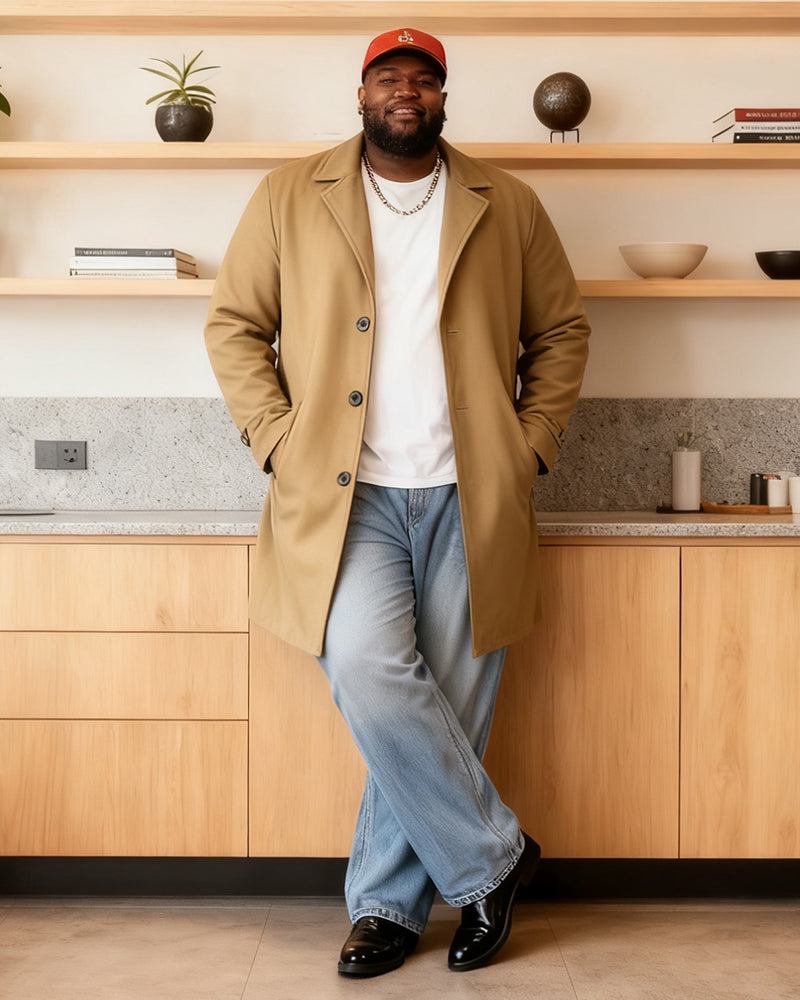 Big & Tall Men's Solid Color Wool Mid-length Trench Coat S-3XL