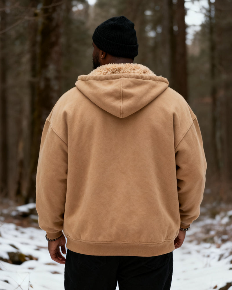 Big & Tall Men's Solid Color Velvet Thickened Zip Cardigan Hoodie