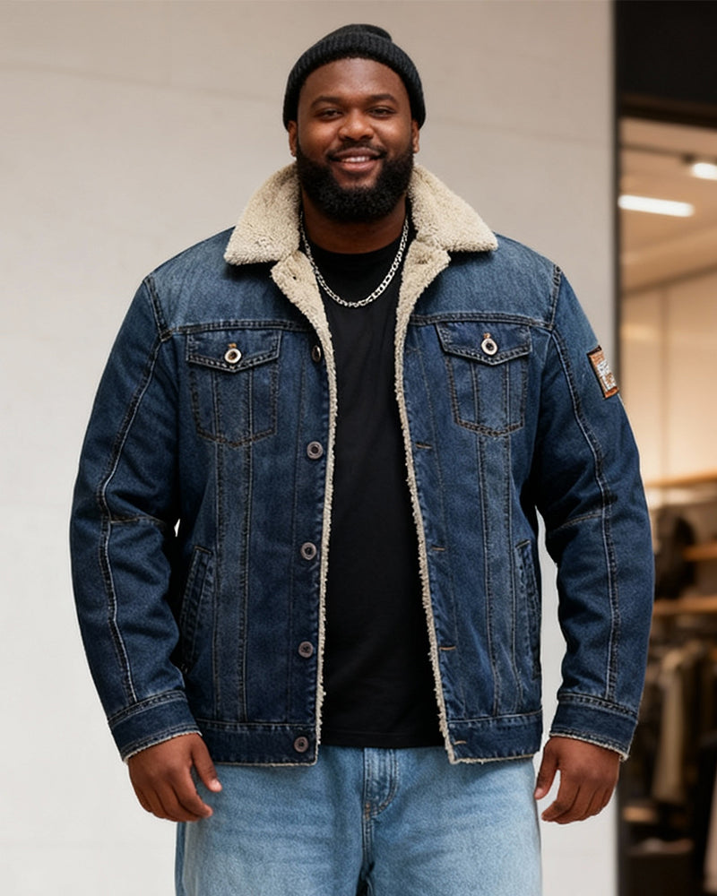 Big & Tall Men's Thickened Velvet Lapel Fur Collar Jacket Coat M-7XL