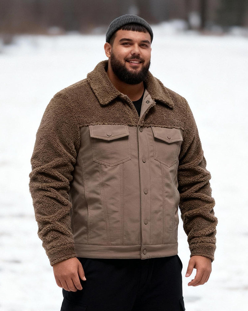 Big & Tall Men's Lamb Wool Patchwork Jacket Coat S-2XL