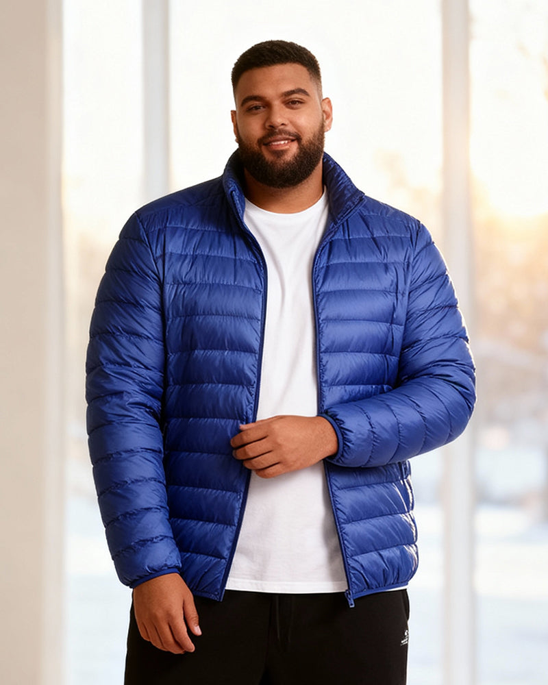Big & Tall Men's Solid Color Vertical Collar Light Down Cotton-padded Jacket M-6XL