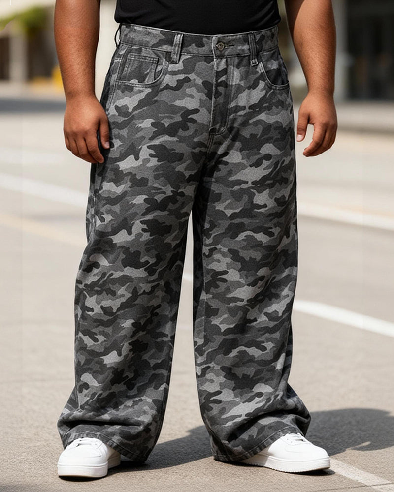 Big & Tall Men's Vintage Camouflage Jeans Loose Pants M-5XL