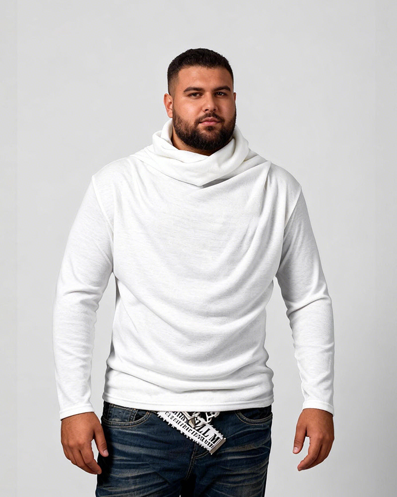 Big & Tall Men's Thin Pile Collar Long Sleeve Base Shirt Simple High Collar T-shirt M-3XL