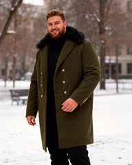 Big & Tall Men's Casual Big Wool Collar Woolen Solid Color Double-breasted Coat S-5XL