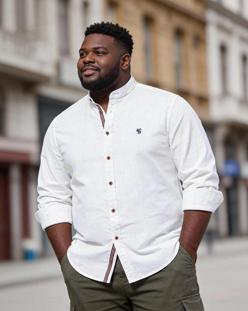 Big & Tall Men's Casual Fashion Solid Color Cotton Linen Long Sleeve Shirt XS-2XL