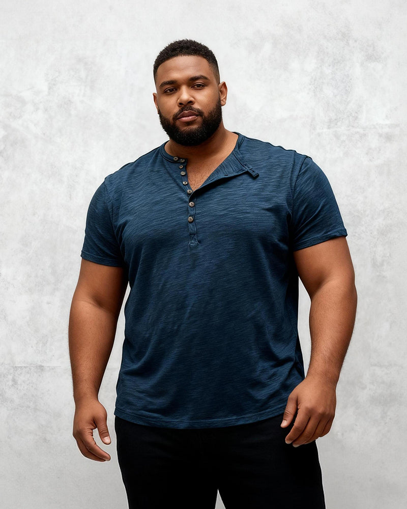 Big & Tall Men's Solid Color Slub Cotton Henry Collar T-Shirt S-2XL