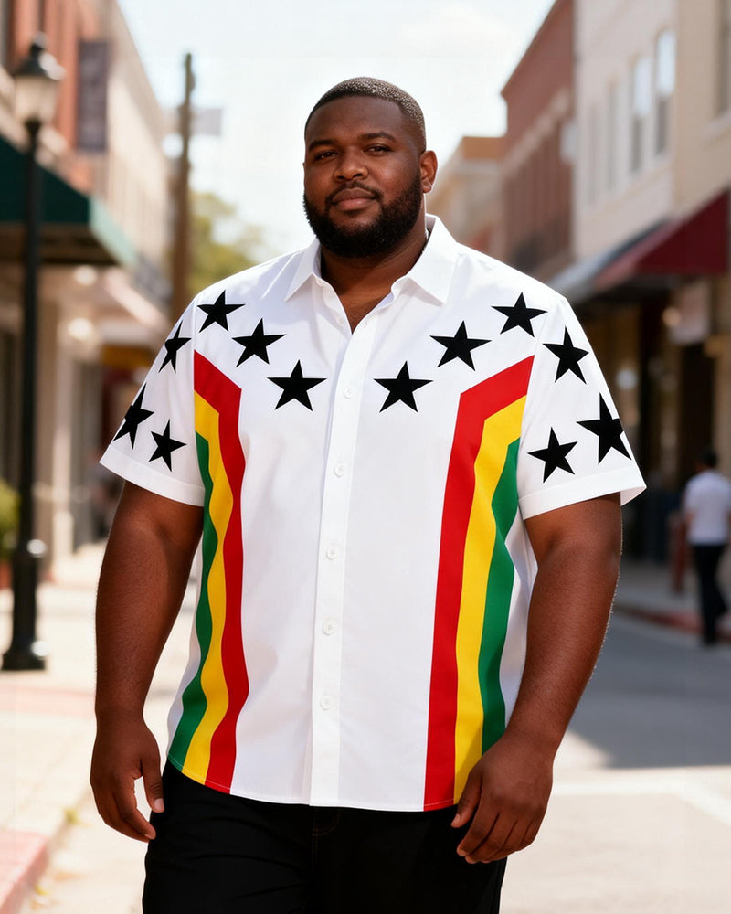 Big & Tall Men's Pan African Star-striped Contrast Printed Short Sleeve Shirt